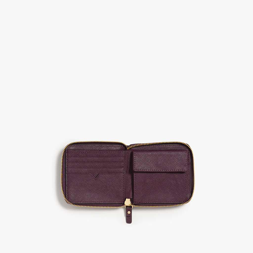 The Small Wallet - Saffiano Leather - Plum / Gold / Grey