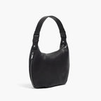 side view of the Aoyama 2 Leather in Black with Gunmetal hardware and a short shoulder length strap