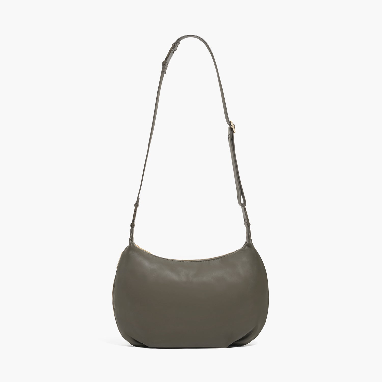 front view of Aoyama 2 Leather in Green with a long crossbody strap length