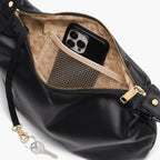 interior view of Aoyama in black/gold/camel with phone pocket