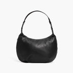 front view of the Aoyama Leather in Black with Gunmetal hardware and a short shoulder length strap