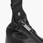 hardware details of the Aoyama Leather in Black with Gunmetal hardware