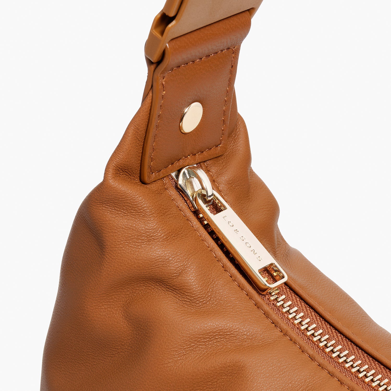 hardware details of of the Aoyama Leather in Cognac