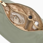 interior view of mesh pockets of Aoyama 2 Leather in olive
