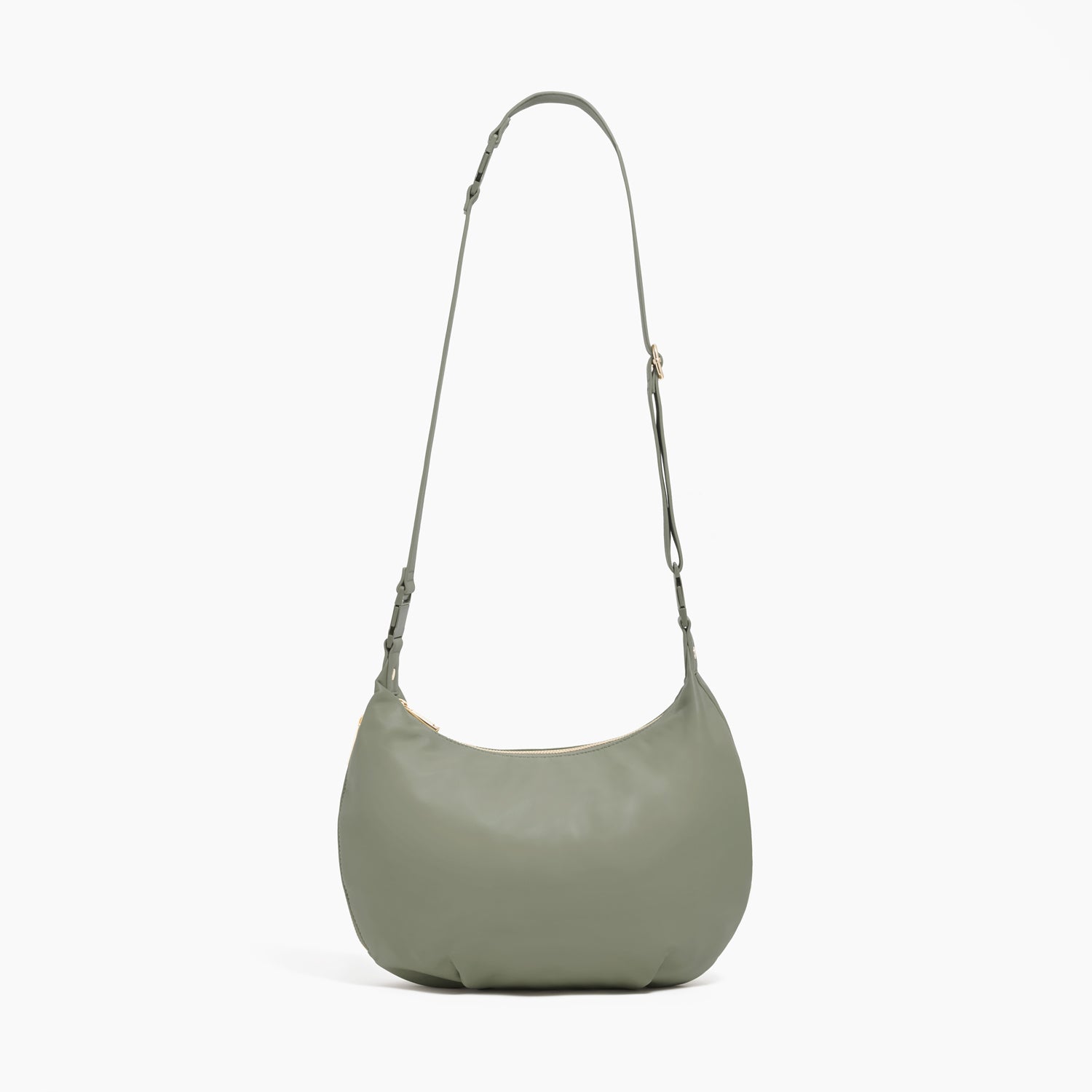 front view of Aoyama 2 Leather in olive with a long crossbody strap length