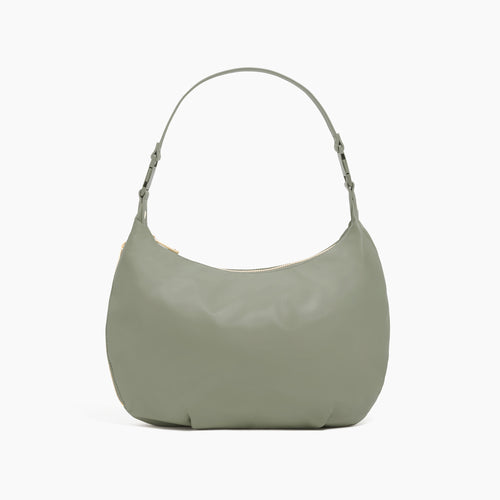 front view of Aoyama 2 Leather in olive with a short shoulder strap length