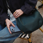 closeup of phone side pocket of Aoyama Nylon in dark green
