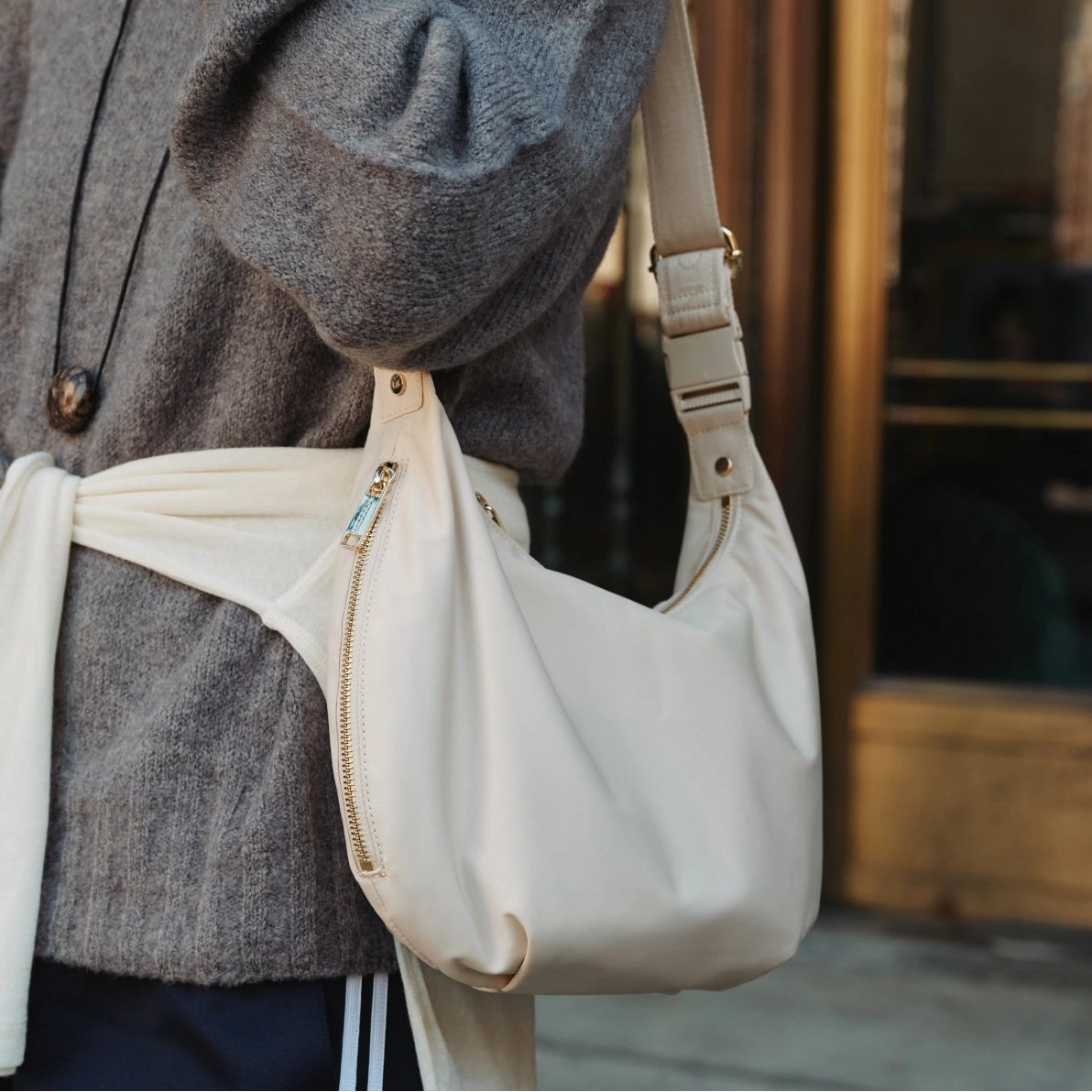 Lo & Sons Aoyama 2 Nylon Crescent Crossbody Bag - Ivory/Gold/Camel Lo & Sons Aoyama 2 Nylon Crescent Crossbody Bag - Ivory/Gold/Camel