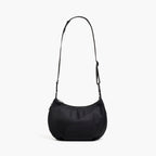 front view of Aoyama Nylon in black with gunmetal hardware and a long crossbody strap length