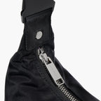 closeup of hardware details of Aoyama Nylon in black with gunmetal hardware