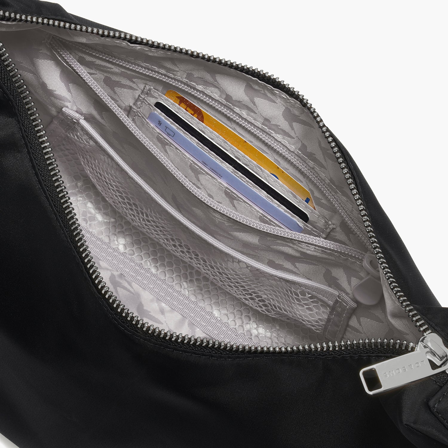 interior view of card pockets of Aoyama Nylon in black with gunmetal hardware
