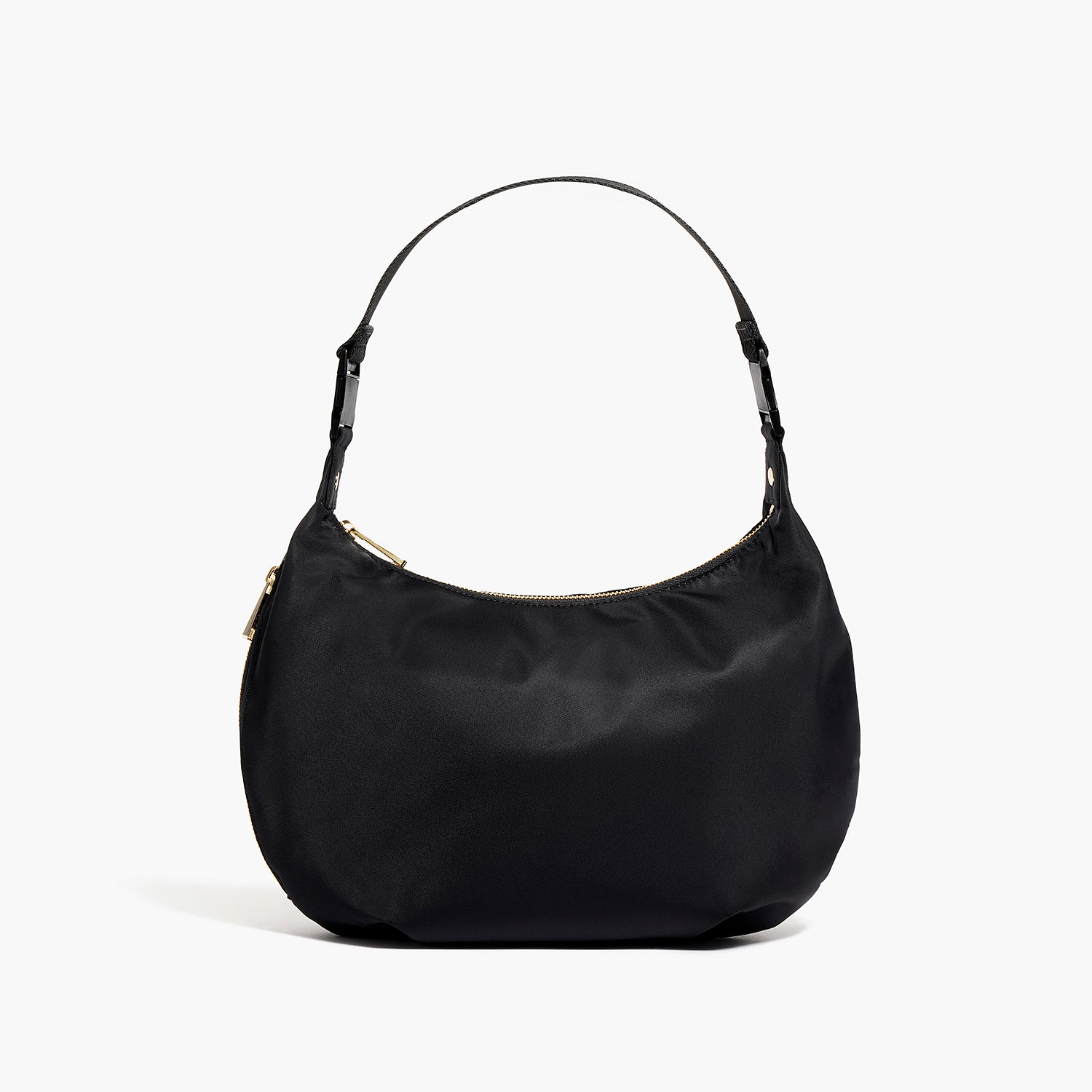 front view of Aoyama Nylon in Black with Gold Hardware with the short shoulder strap length