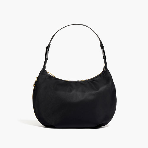 front view of Aoyama Nylon in Black with Gold Hardware with the short shoulder strap length