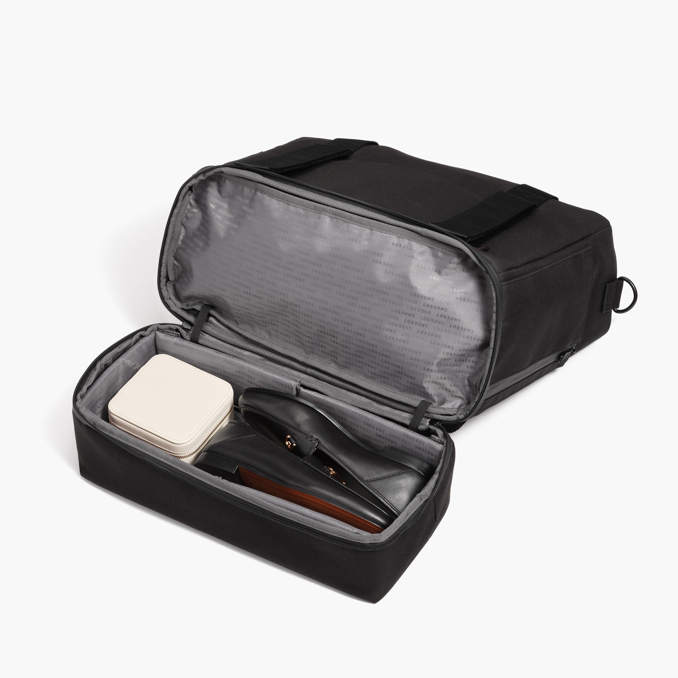 Bottom Compartment Propped - The Catalina Supreme Tote - Waxed Poly - Black - Tote - Lo & Sons