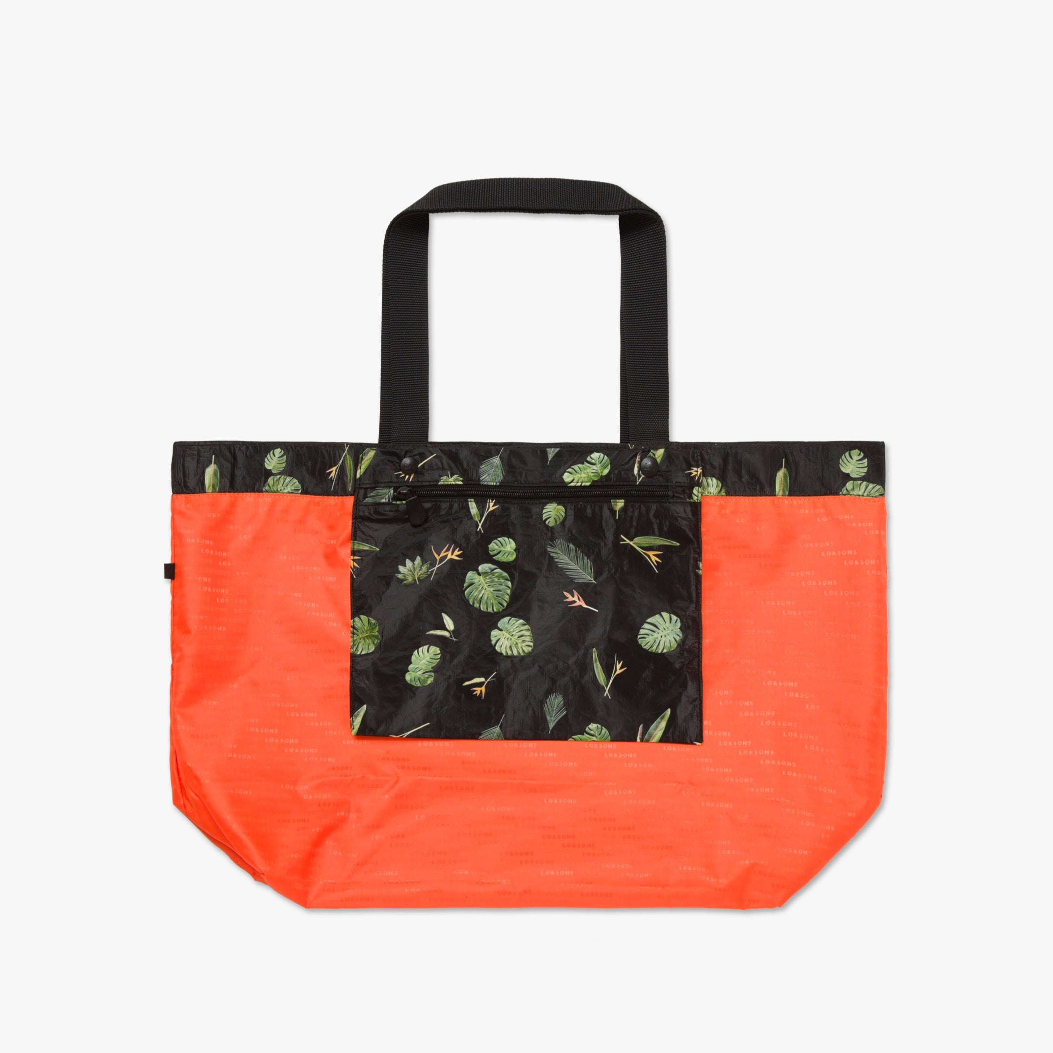 Lo and Sons Del Mar Packable Tote Large Leaf Print interior pouch full view