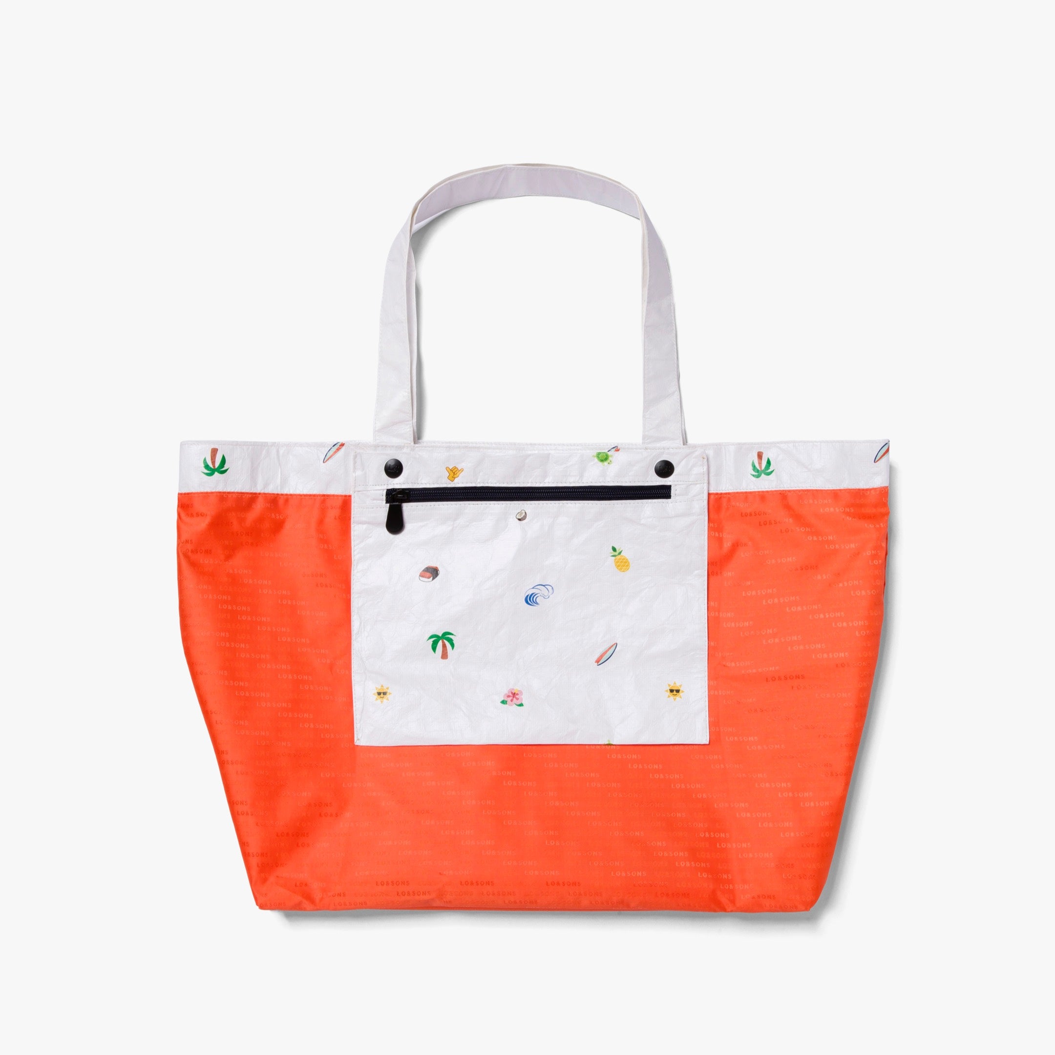 Interior pouch full view - The Del Mar Packable Tote Large - White Hawaii Emoji - Lo & Sons