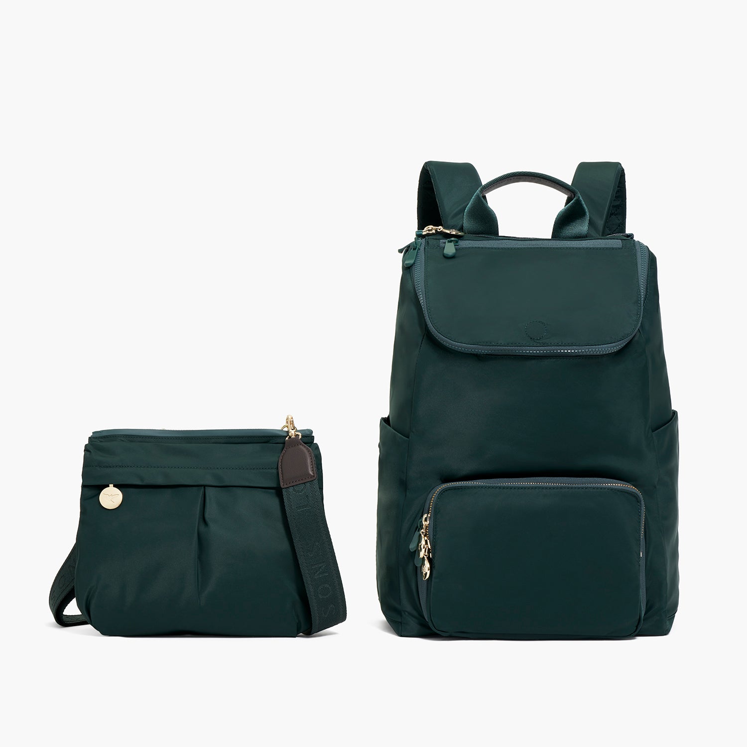 Melrose Rucksack - Recycled Nylon - Dark Green / Gold / Camel