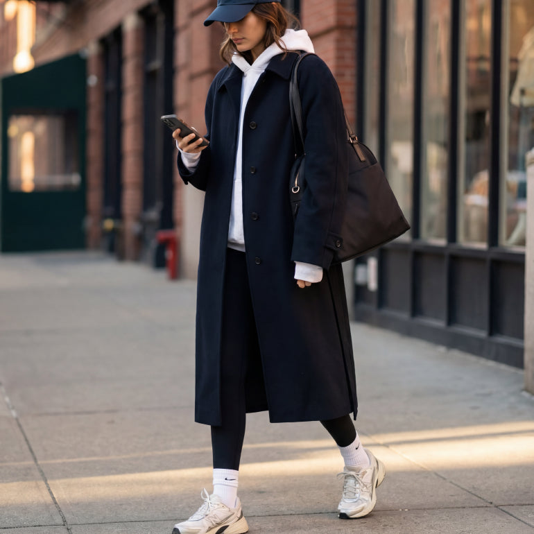 Woman walking on a sidewalk carrying The O.G. 2 after a workout