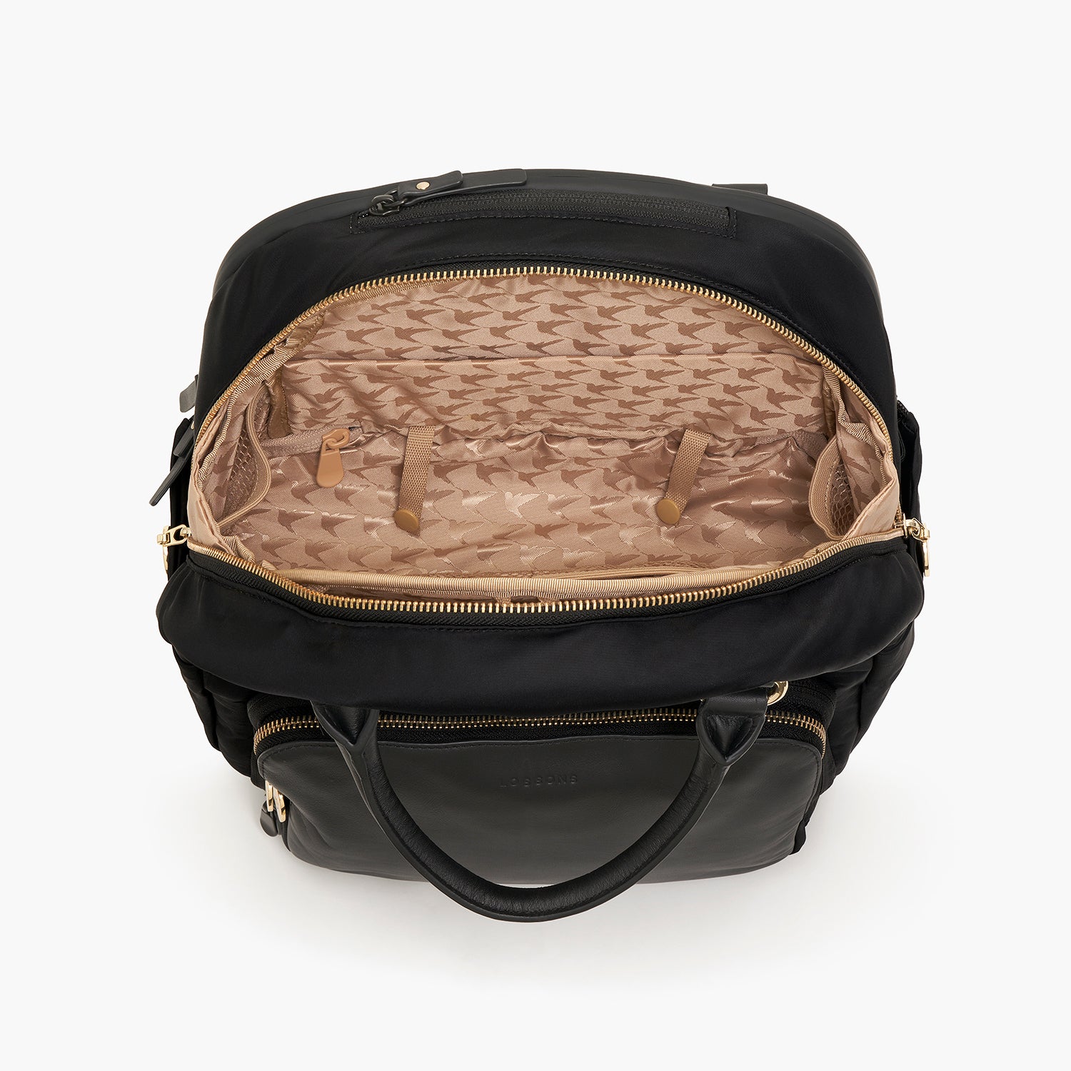 black leather gold zipper backpack Lo & Sons Rowledge 2 Laptop Backpack - Nylon