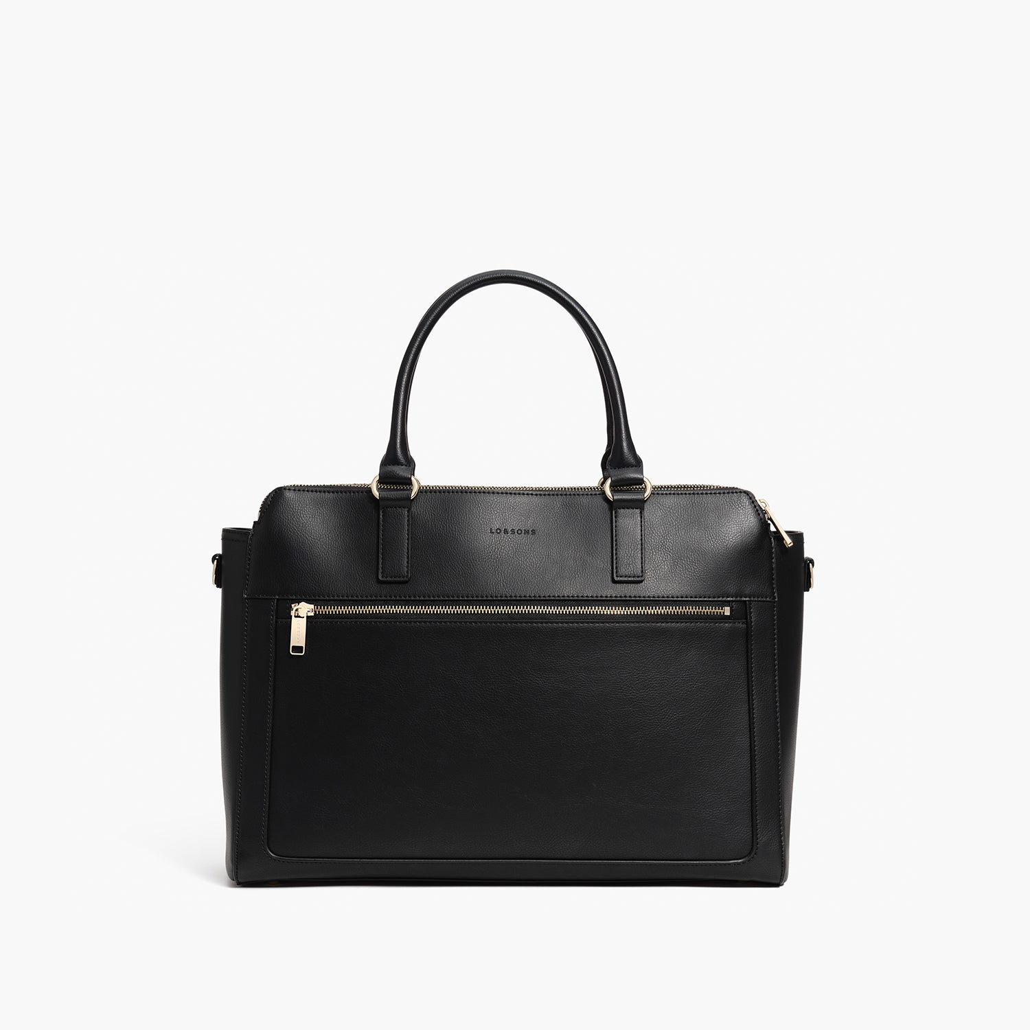 front view of Trinity laptop tote in black