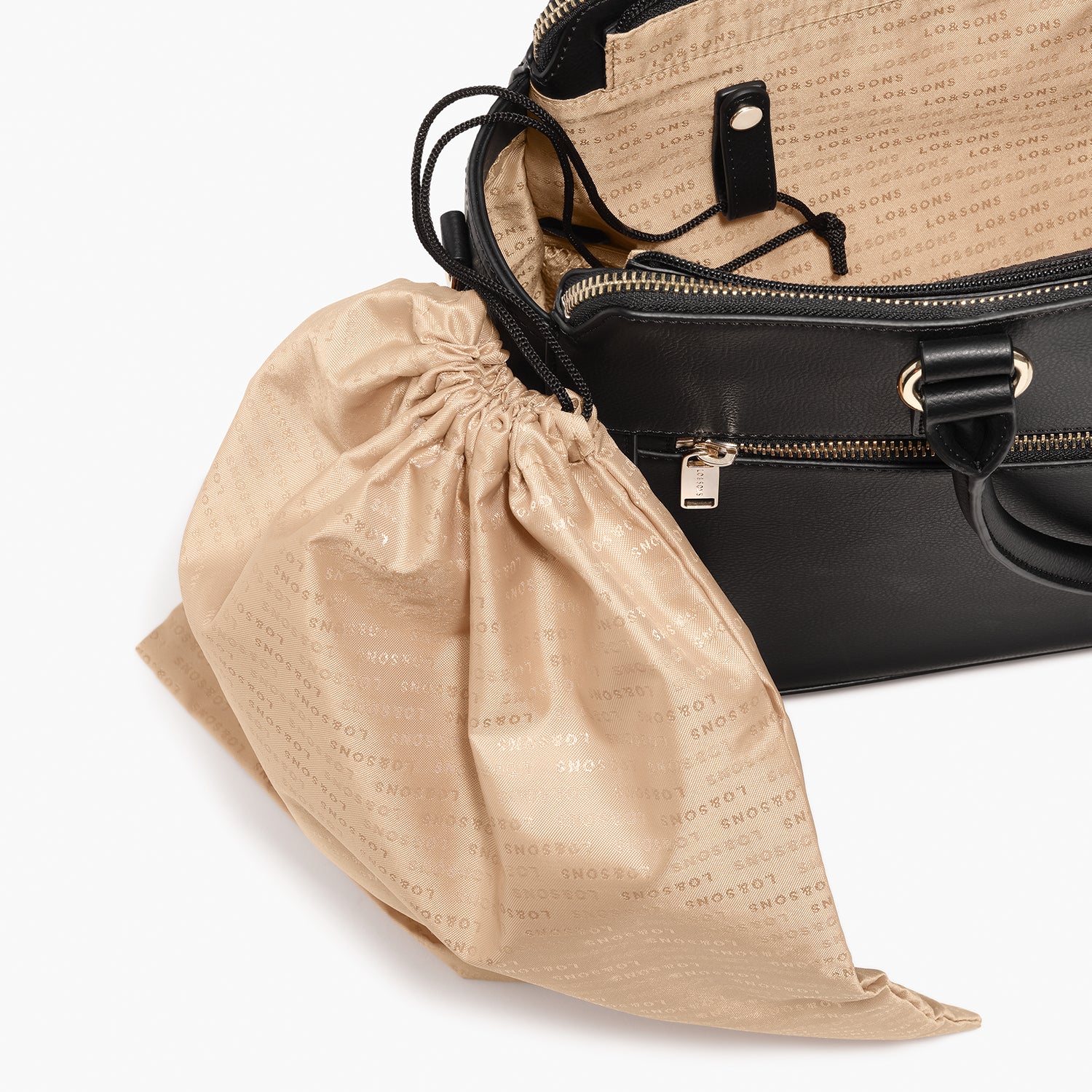 Lo Sons Trinity Womens Laptop Tote Bag Black/Gold/Camel