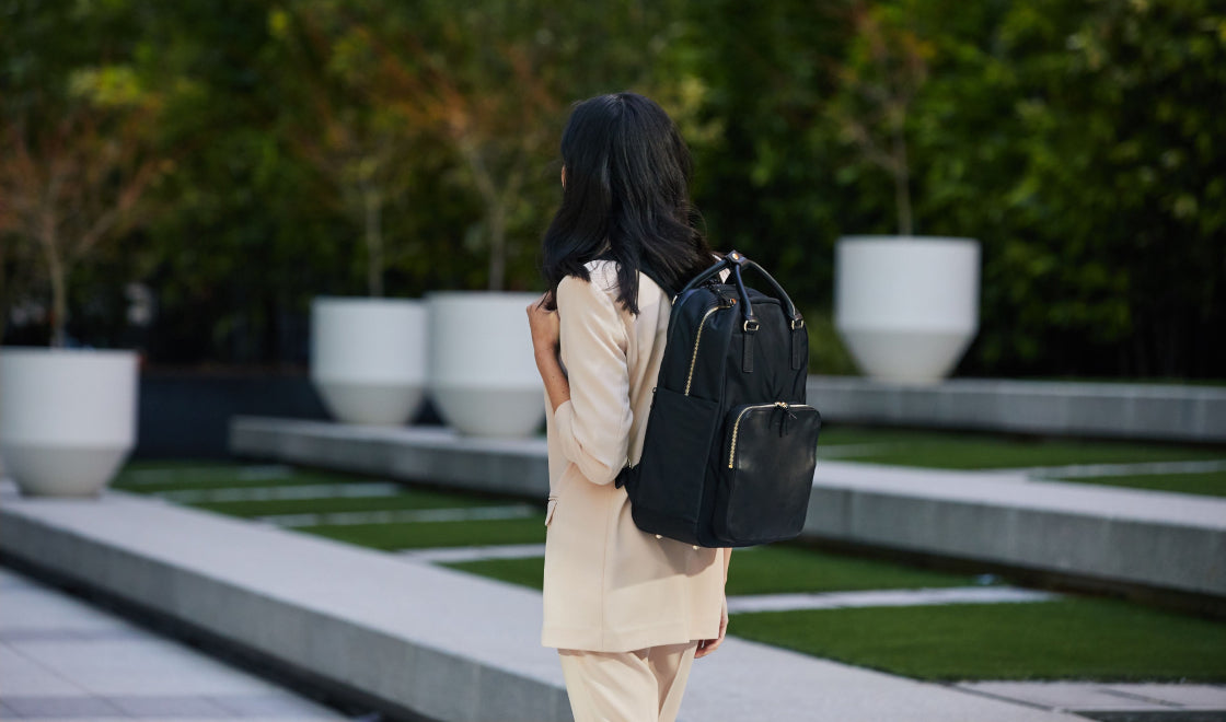 Lo & Sons Rowledge Womens Backpack - Black/Silver/Lavender