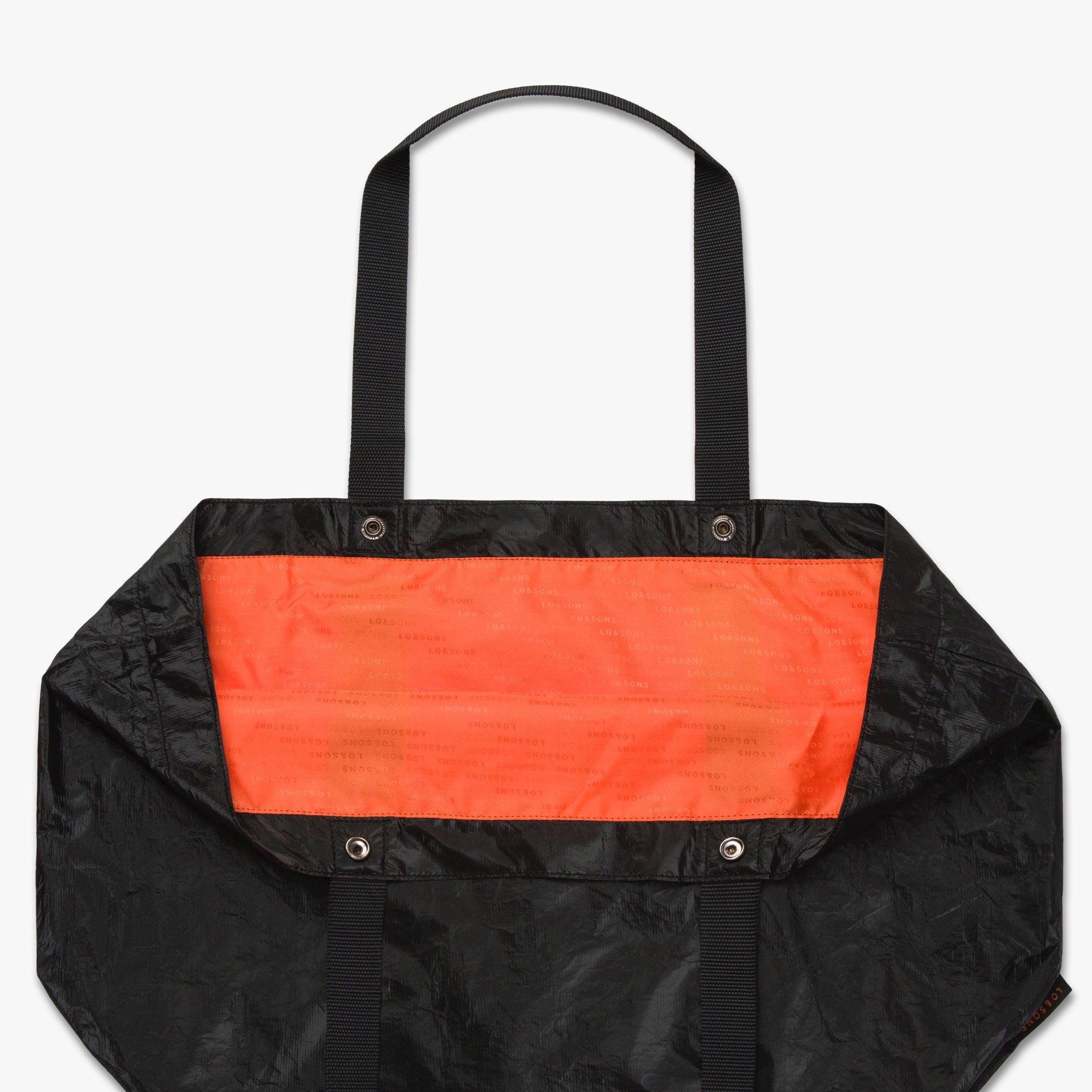 Interior pouch open - The Del Mar Packable Tote Large - Black - Lo & Sons