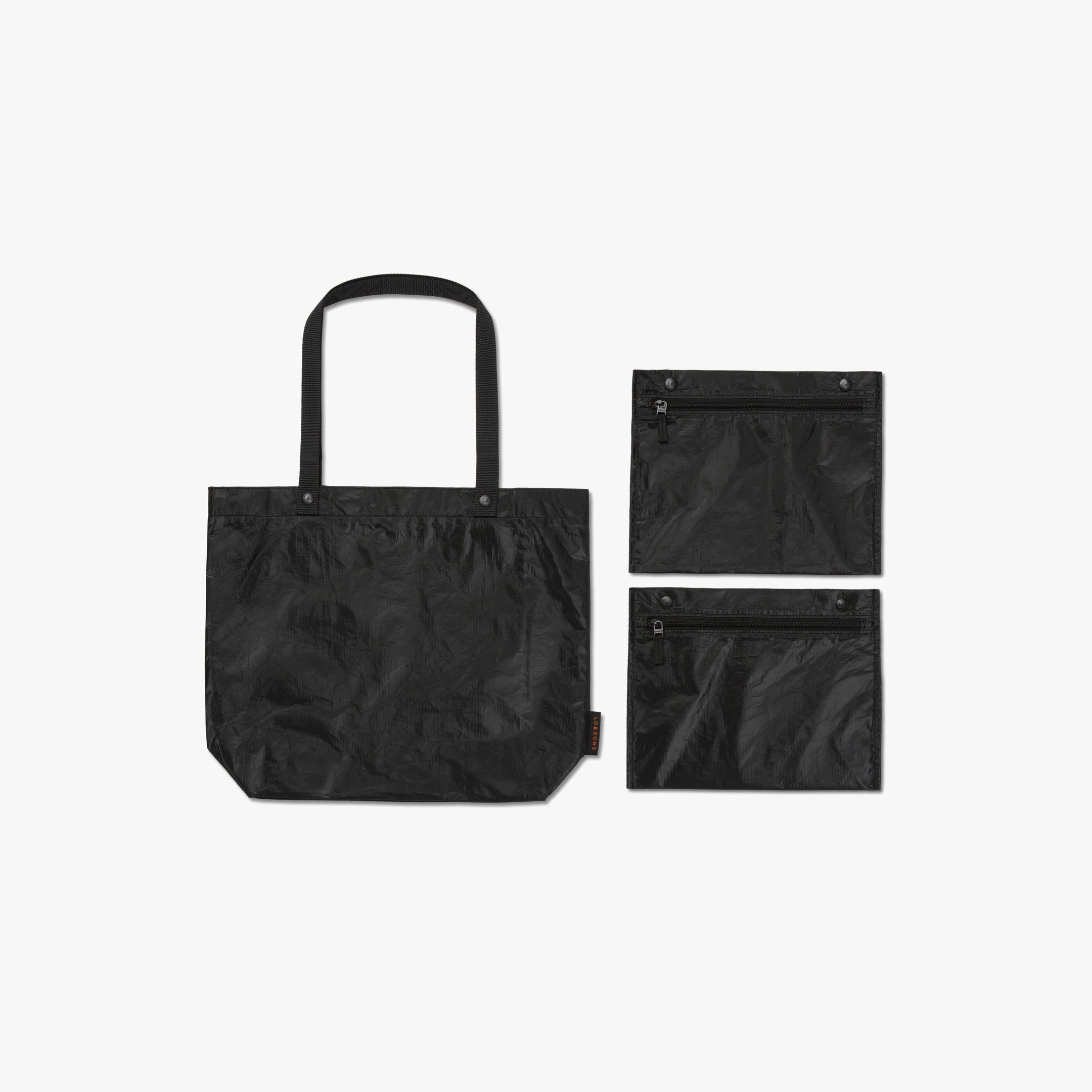 Front with pouches - The Del Mar Packable Tote Small - Black - Lo & Sons