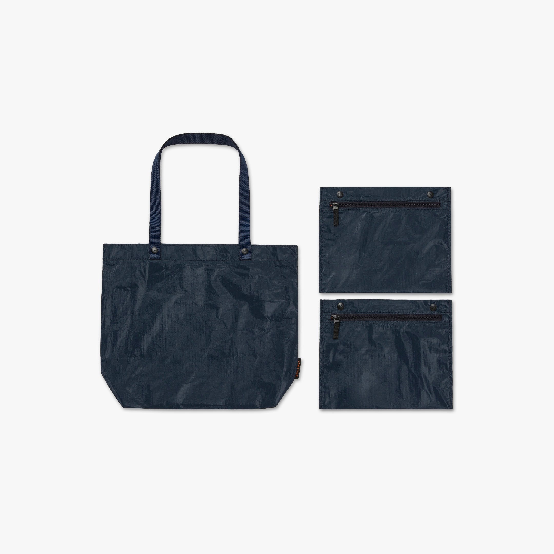 Front with pouches - The Del Mar Packable Tote Small - Navy - Lo & Sons