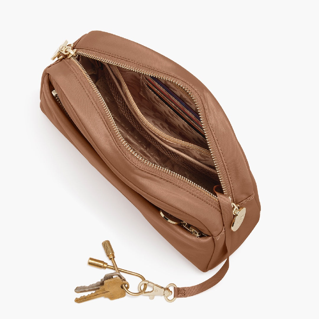 Interior open - Nouvelle - Recycled Nylon - Dark Tan / Gold / Camel - Crossbody Bags - Lo & Sons