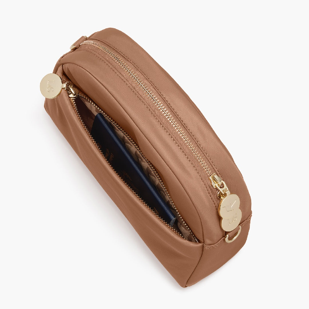 Front pocket - Nouvelle - Recycled Nylon - Dark Tan / Gold / Camel - Crossbody Bags - Lo & Sons