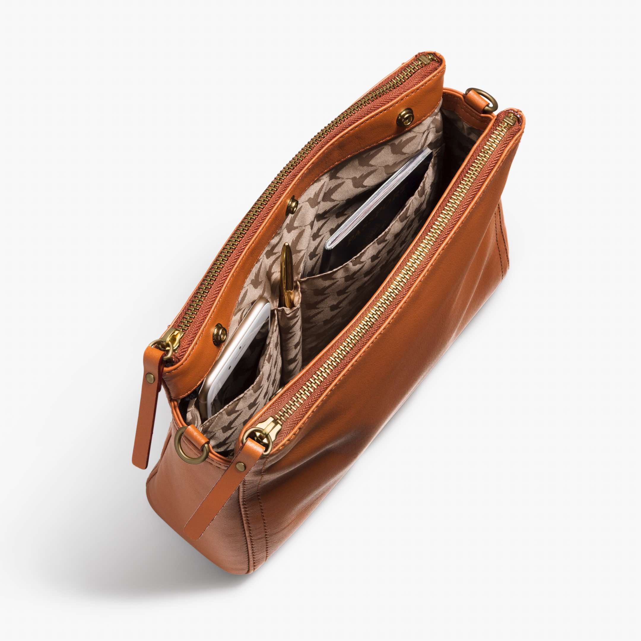 Interior pockets - The Pearl - Nappa Leather - Sienna / Gold / Camel - Crossbody - Lo & Sons
