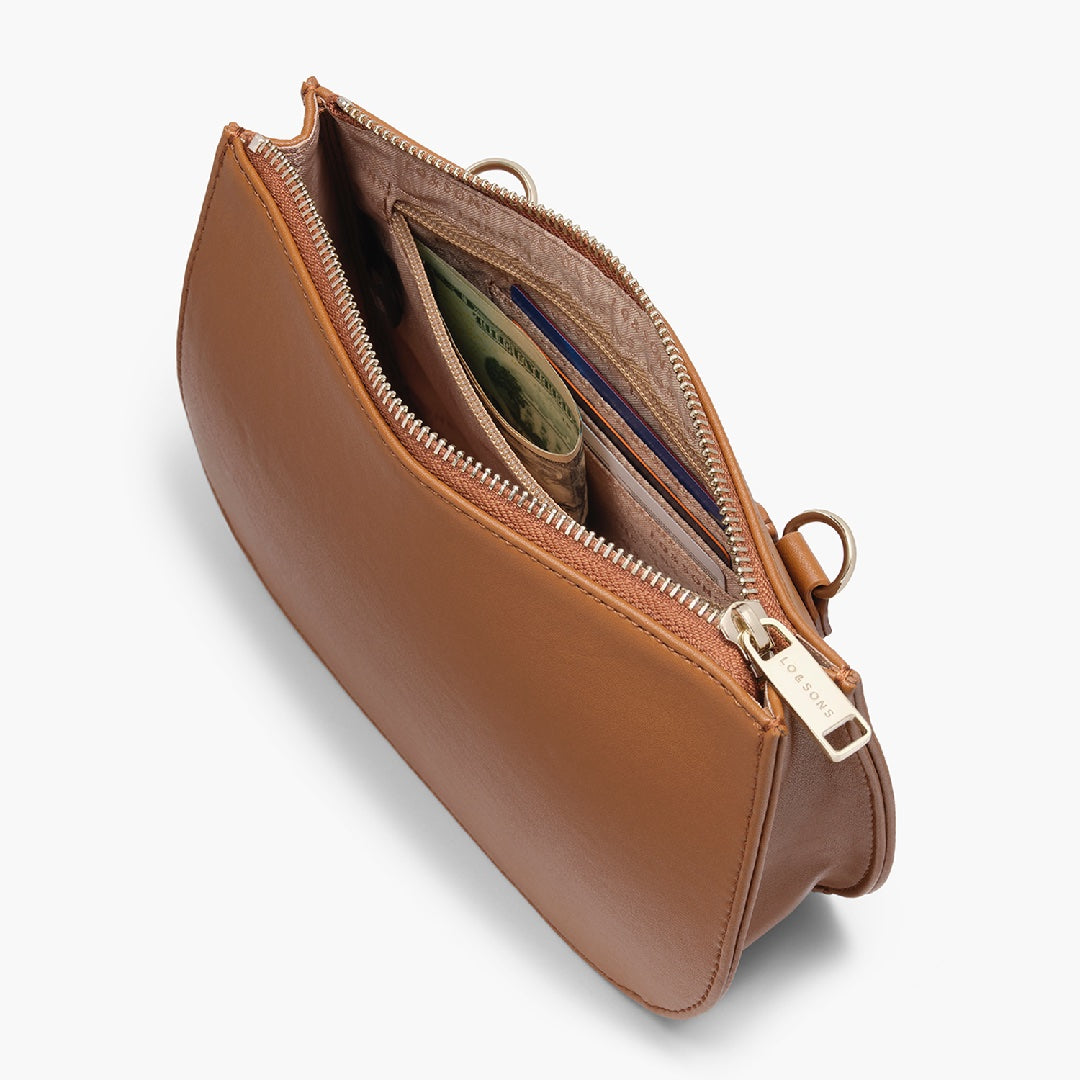 Interior zipper - Waverley 2 - Cactus Leather - Cognac / Gold / Camel - Crossbody Bag - Lo & Sons
