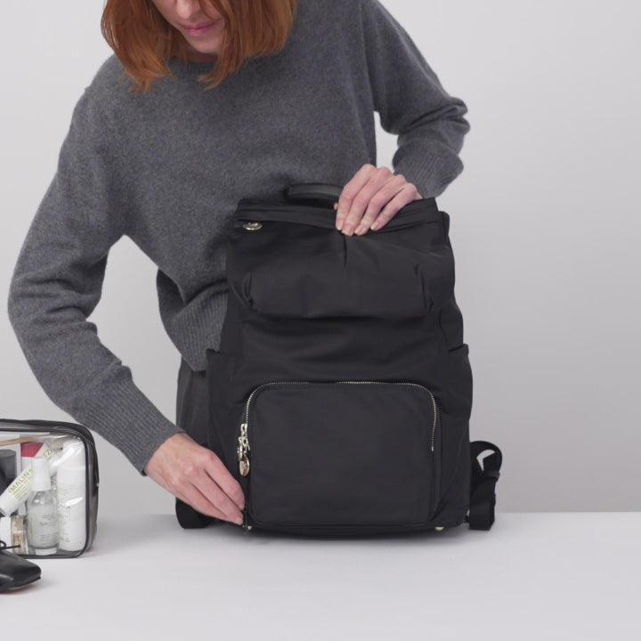 Melrose Rucksack - Recycled Nylon - Black / Gold / Camel