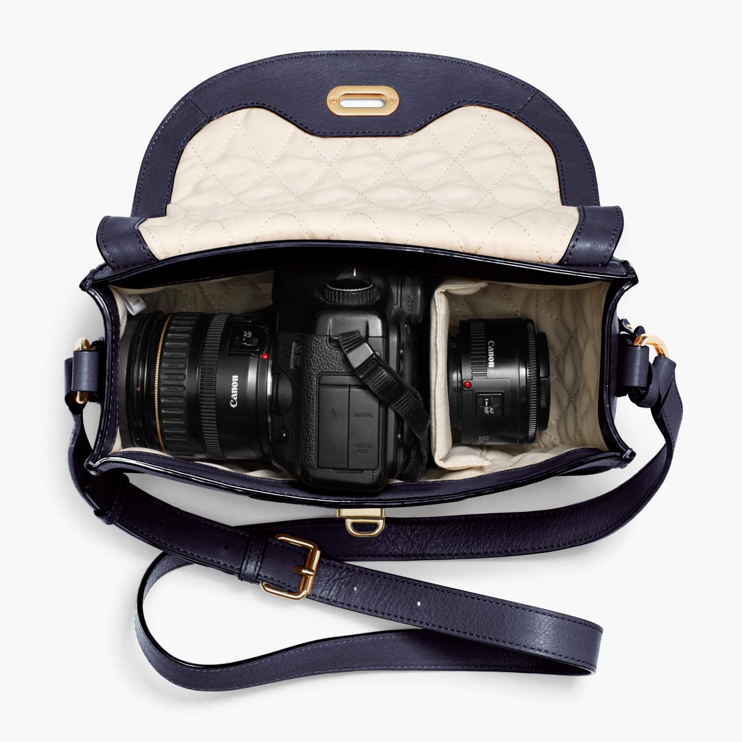Interior Camera Packed - Claremont - Full Grain Leather - Deep Navy - Crossbody Bag - Lo & Sons