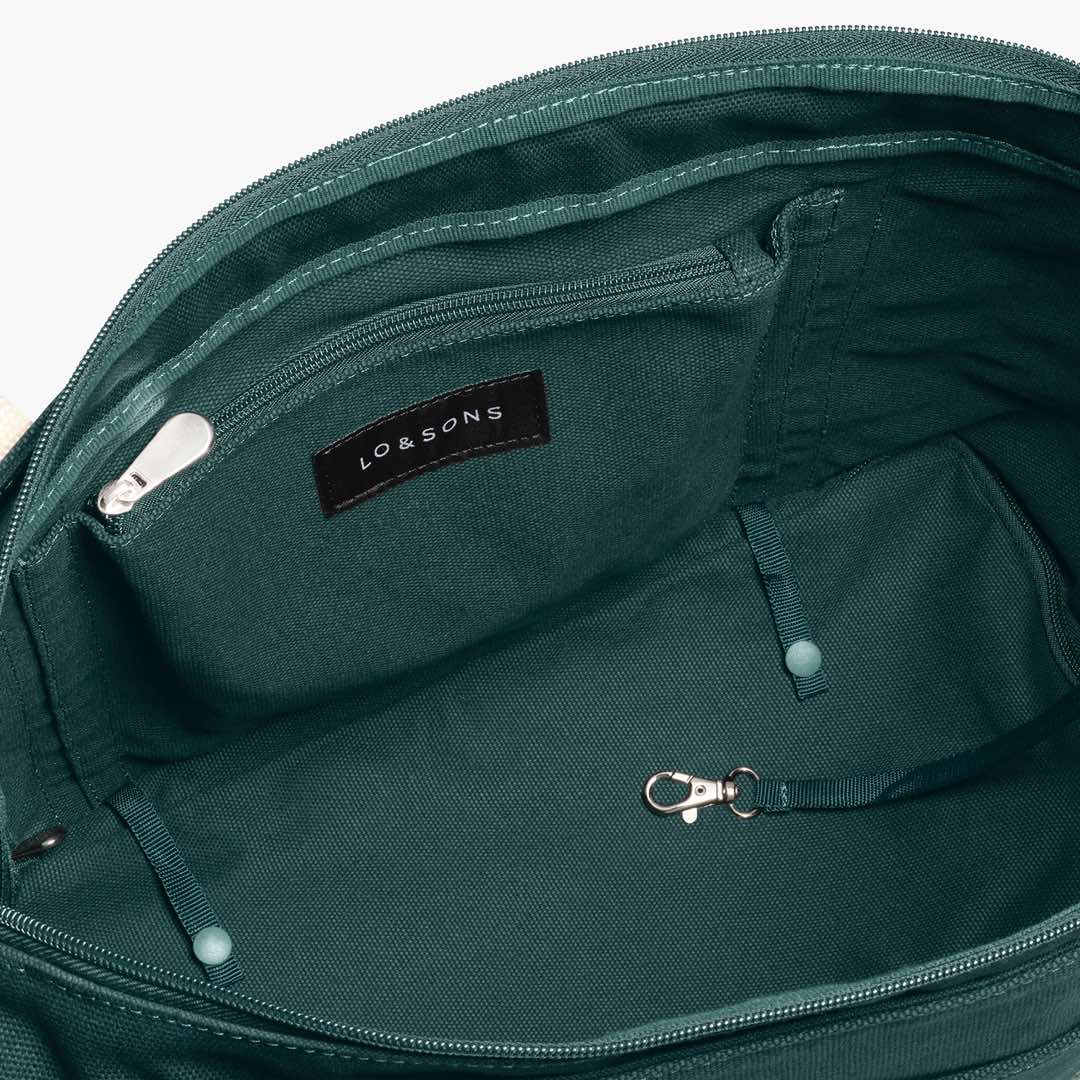 Interior Zipper Pocket  - Catalina Deluxe Tote - Dark Green Canvas - Lo & Sons