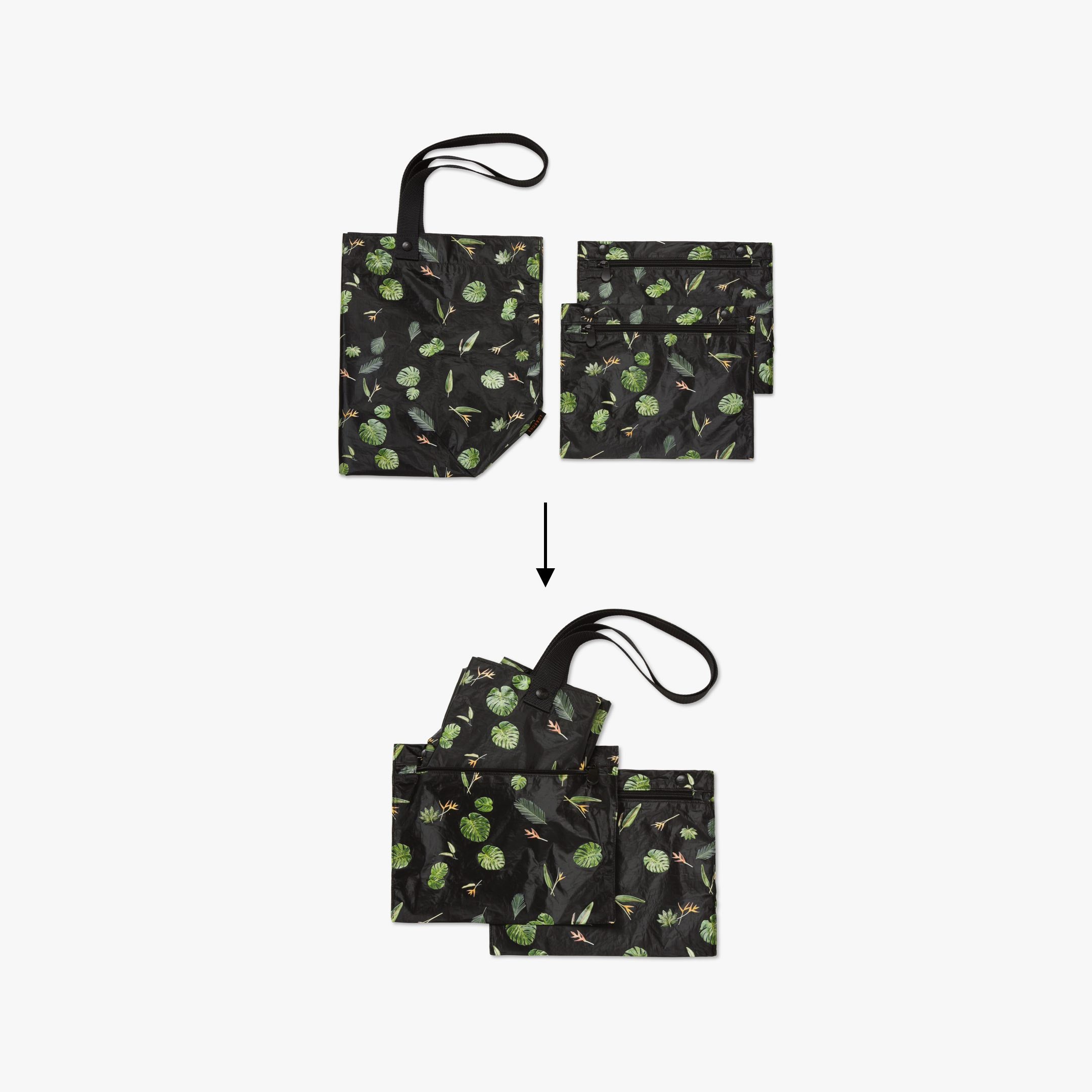 Lo and Sons Del Mar Packable Tote Large Leaf Print packable in pouches