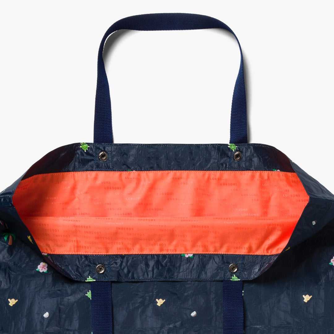 Interior pouch buttons - The Del Mar Packable Tote Large - Navy Hawaii Emoji - Lo & Sons