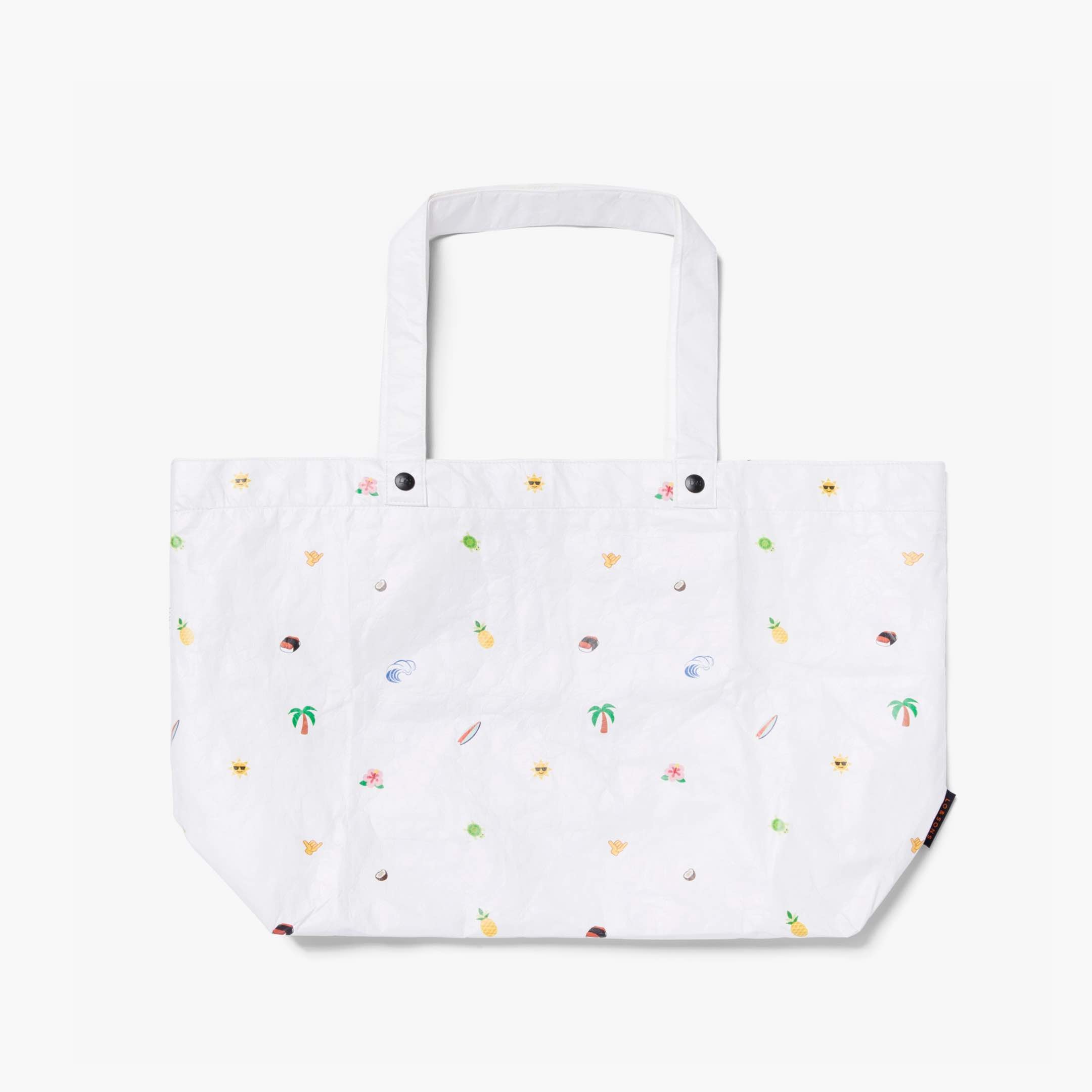 Front - The Del Mar Packable Tote Large - White Hawaii Emoji - Lo & Sons