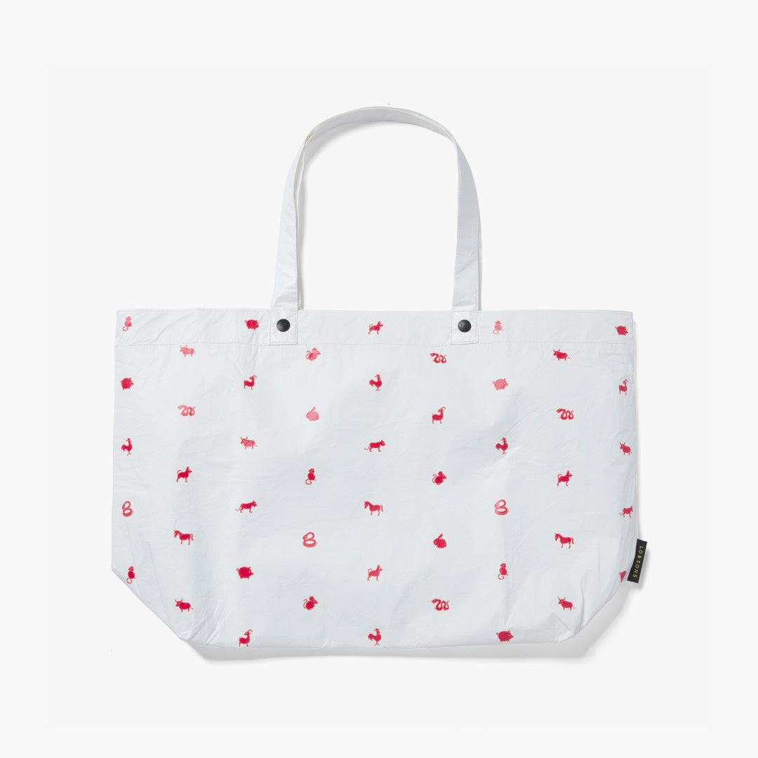 Front - The Del Mar Packable Tote Large - White Zodiac Emoji - Lo & Sons