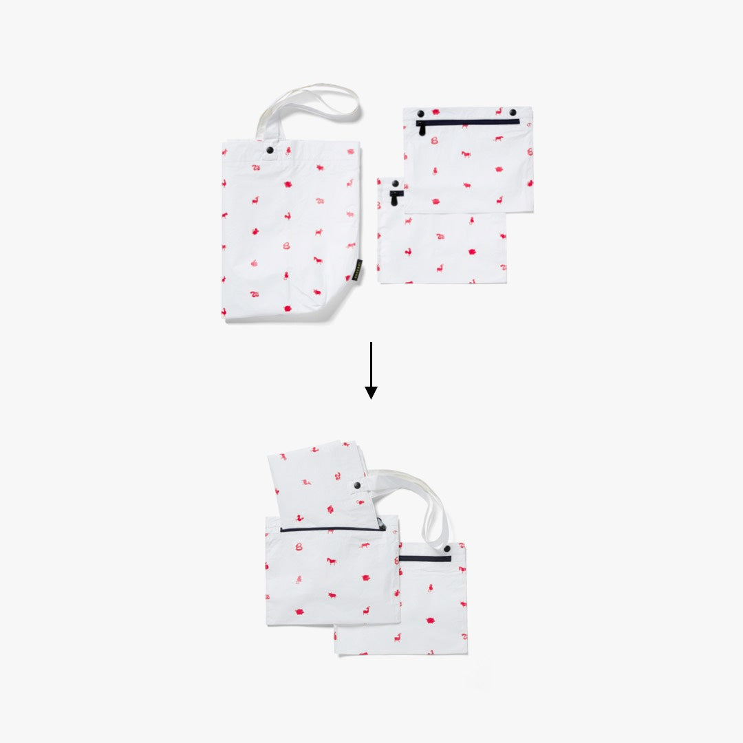 Packable pouches - The Del Mar Packable Tote Large - White Zodiac Emoji - Lo & Sons