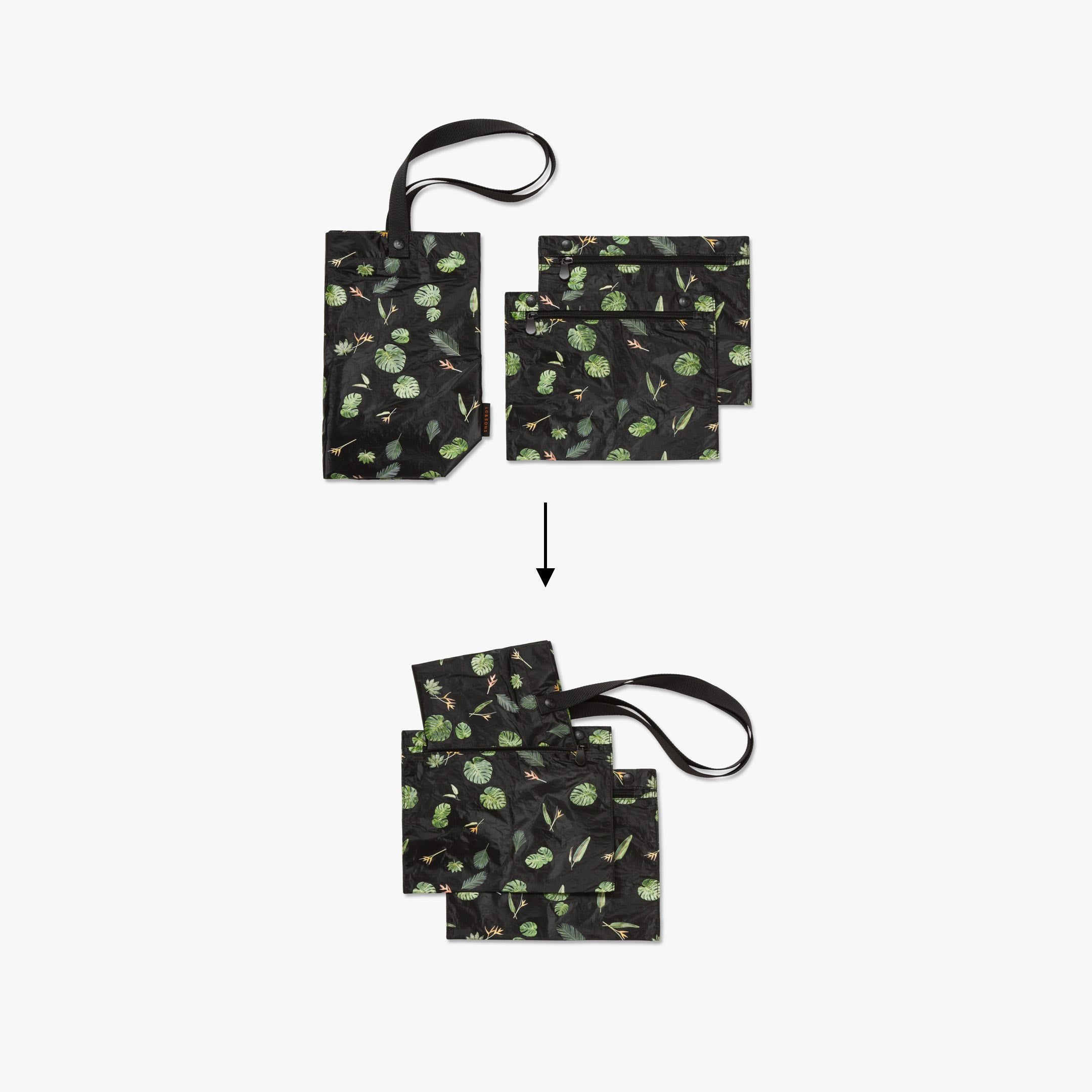 Lo and Sons Del Mar Packable Tote Small Leaf Print Packable in Pouches