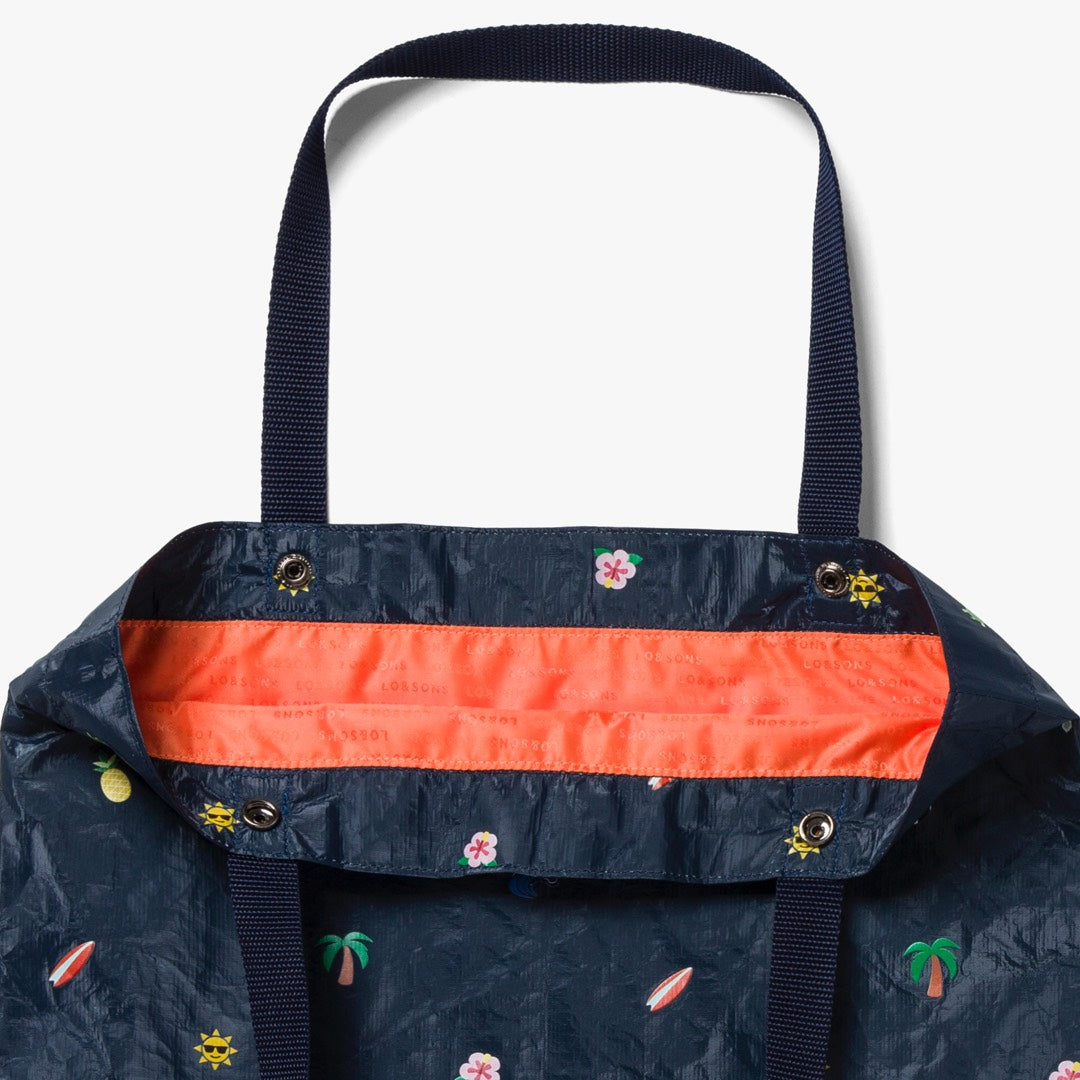 Interior pouch buttons  - The Del Mar Packable Tote Small - Navy Hawaii Emoji - Lo & Sons
