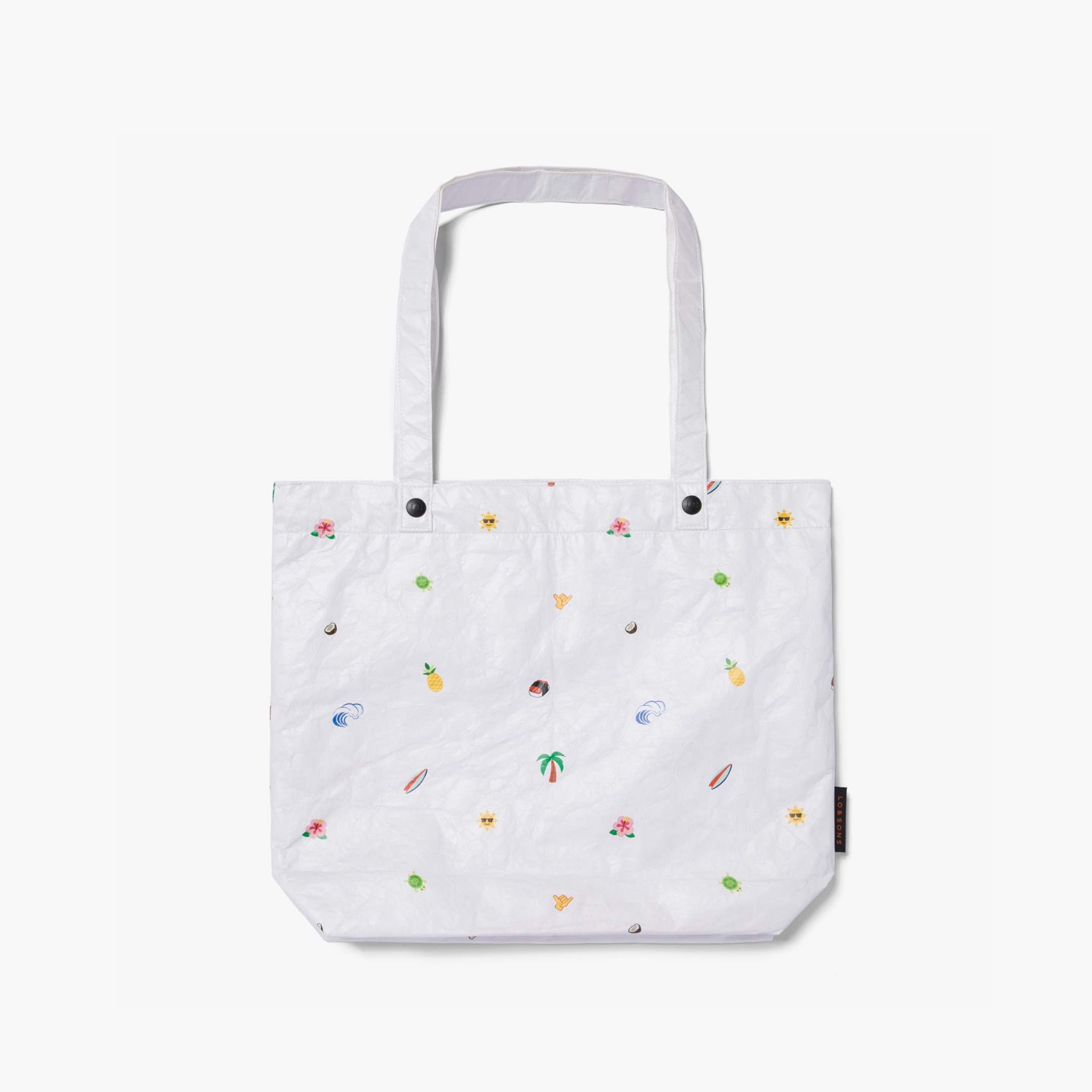 Front - The Del Mar Packable Tote Small - White Hawaii Emoji - Lo & Sons