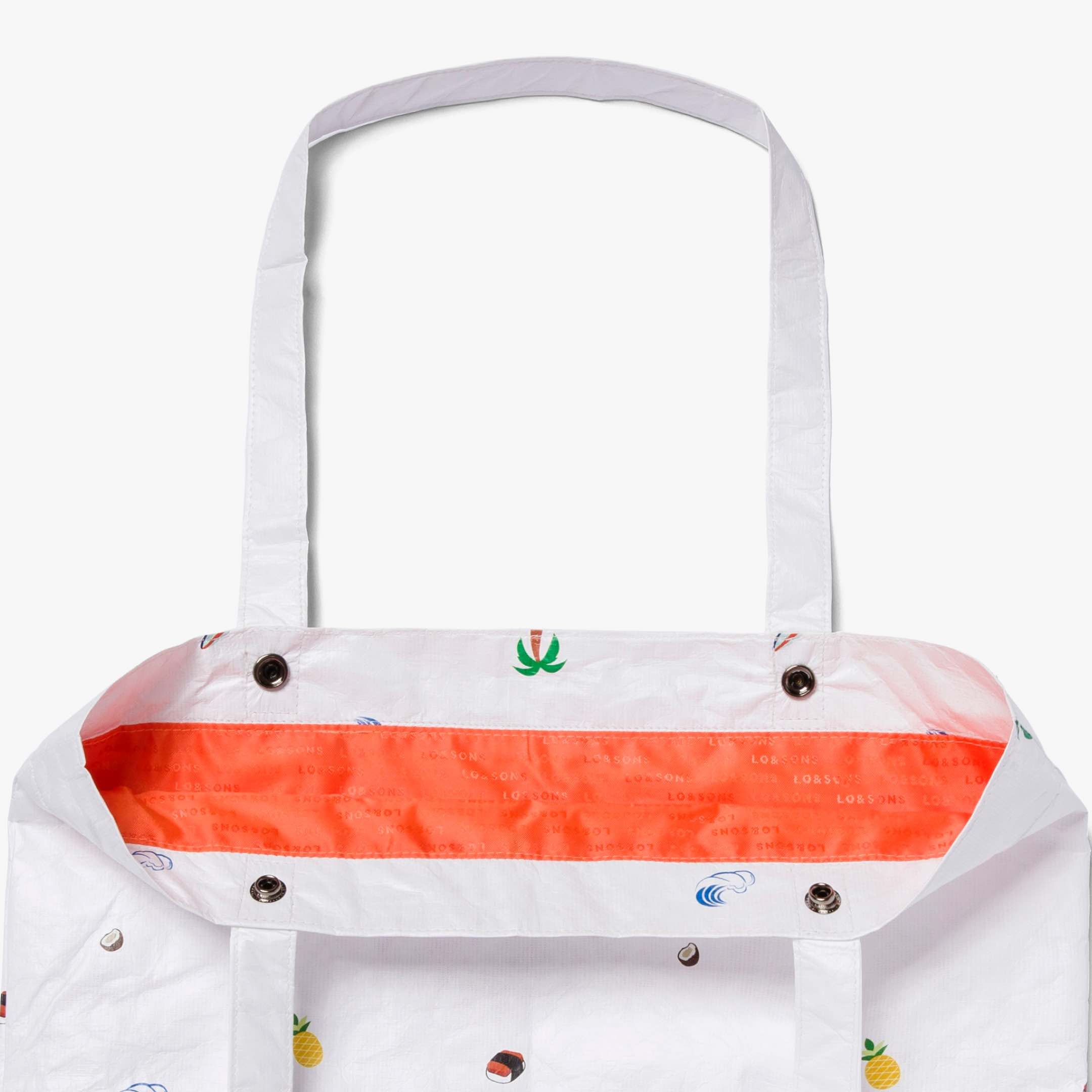 interior buttons for pouches - The Del Mar Packable Tote Small - White Hawaii Emoji - Lo & Sons