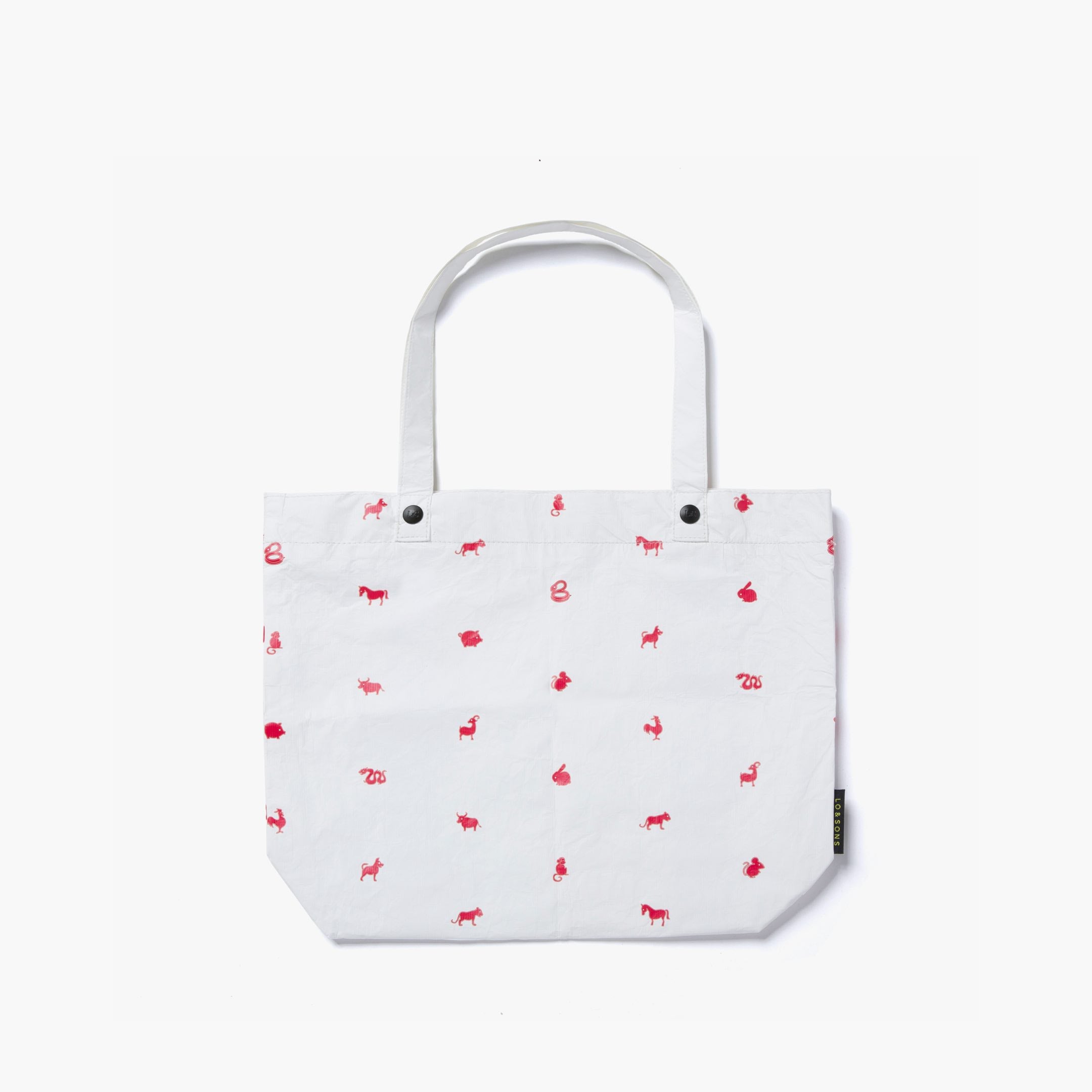 Front - The Del Mar Packable Tote Small - White Zodiac Emoji - Lo & Sons