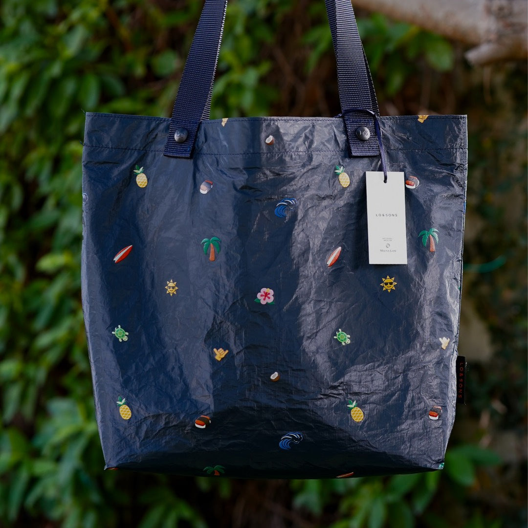 bag with hangtag  - The Del Mar Packable Tote Small - Navy Hawaii Emoji - Lo & Sons