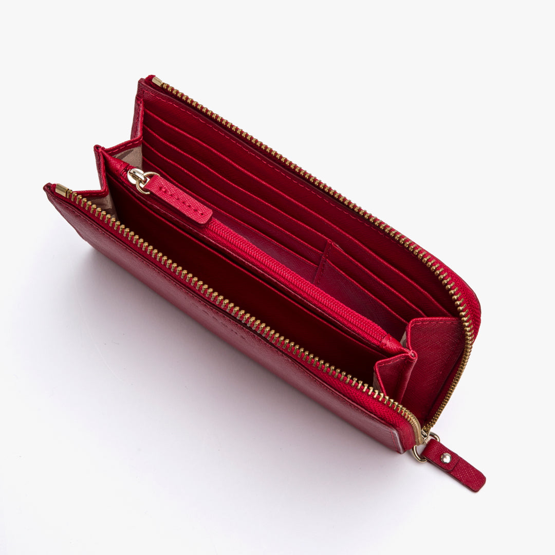 Side - Leather Wallet - Saffiano Leather - Red / Gold / Camel - Lo & Sons