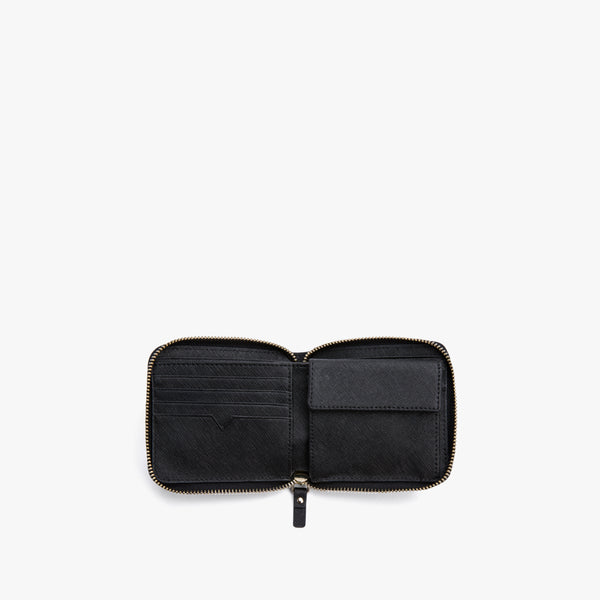 Lo & Sons: Womens Small Wallet in Black Saffiano Leather & Gold Hardware