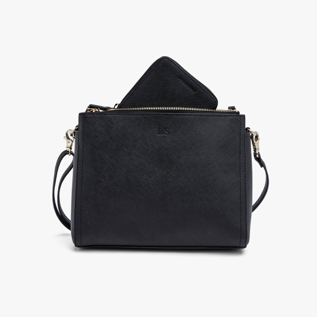 Fits in Pearl - Small Wallet - Saffiano Leather - Black / Gunmetal / Grey - Small Accessory - Lo & Sons